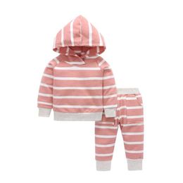 2020 Sonbahar Yeni Bebek Setleri Kız Erkek Pamuk Şerit Hoodie + Pantolon Rahat Spor Takım Elbise Giyim Yenidoğan Bebek Kız Giysileri LJ201223