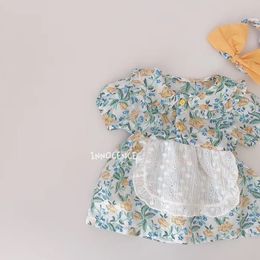 Baby Girls Flower Rompers Newborn Shorts Sleeve Clothing + Hair Band Toddlers Kids Jumpsuits Korean Style Infants Clothes 201027