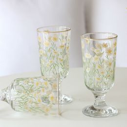 280ml Vintage Chrysanthemum Whiskey Shot Glass Tulips Snifter Gold Foil Milkshake Vodka Glass Cup Multi-purpose Wine Set Goblet LJ200821