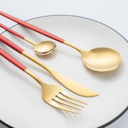24pcs/set Dinnerware Sets Gold Cutlery Spoon Fork Knife Tea Spoon Matte Stainless Steel Food Silverware
