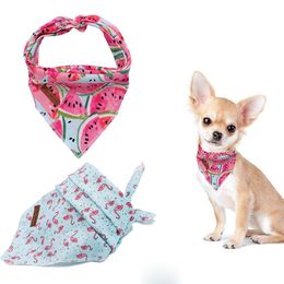 2 Pcs Unique Style Paws Dog Cat Bandana Dog Accesseries Pet Product Gift for Dog Bandage Bandana Collar Flower Blue Melon 201127