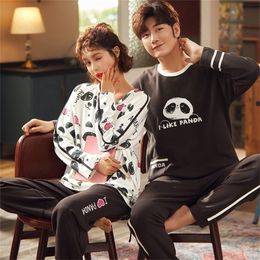 NIGHTWA Autumn Pajamas Couples Cotton Sleepwear Soft Pyjama Sets Cartoon Pattern Women Pajama Set Long Sleeve Men Lounge Pijamas 201217