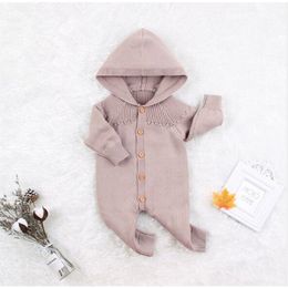 Knitted Baby Clothes Autumn Newborn Baby Boy Romper Long Sleeve Cotton Hooded Infant Toddler Jumpsuit Baby Girl Clothes Costume LJ201023