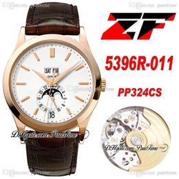 ZF Annual Calendar Moonphase 5396R-011 A324 Automatic Mens Watch Rose Gold White Dial Stick Brown Leather Strap Super Edition Puretime 324CS PP324SC PTPP Watches d4