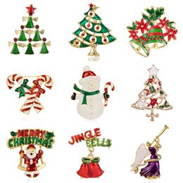 20 Style Classic Christmas Enamel Brooch Tree Bells Snowman Santa Claus Angel Brooches Delicate Charms Crystal Brooch