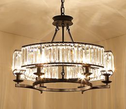 Vintage Loft Style Crystal Lighting Fixture Bronze Black Crystal Chandelier Lamp Shade lamps for Living Room E14 Led lamp