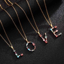 New Jumbo 18k Gold Plated Stainless Steel Crystal Love Name Initial Arabic Letter Necklace