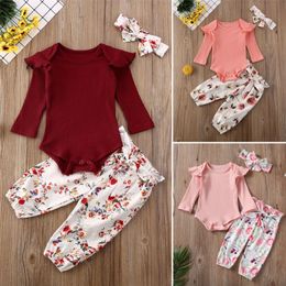 Neugeborene Kinder Baby Mädchen Herbst Winter Kleidung Set Gestrickte Tops Strampler Lange Hosen Stirnband Outfit Set 3- LJ201221