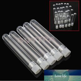 Wholesale-10 Pcs 12x100mm Clear Plastic Test Tubes With White Caps Stoppers Test Tubes
