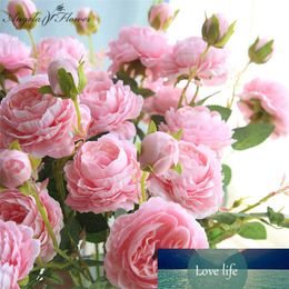 Western rose core 3 heads peony artificial flower manufacturers home Christmas decor wedding silk flower wall materials peony