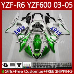 Body Kit For YAMAHA YZF-R6 YZF600 YZF R6 600CC 2003-2005 Green white Cowling 95No.210 YZF R 6 YZFR6 03 04 05 Bodywork YZF-600 600 CC 2003 2004 2005 Motorcycle Fairing