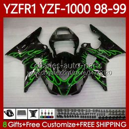 Motorcycle Bodywork For YAMAHA YZF-R1 YZF1000 YZF R 1 1000 CC Green flames 98-01 Bodys 82No.62 YZF R1 1000CC 1998 1999 2000 2001 YZF-1000 YZFR1 98 99 00 01 OEM Fairing Kit