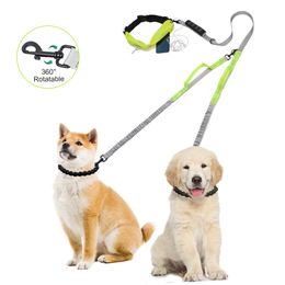 Dual Leash Two Lead with waist Bag Retractable Reflective Leashes for small big chihuahua Husky Dog accessories LJ201109