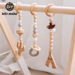 Let's Make /set Wooden Stroller Pendant Baby Bed Hanging Rattles Toys Infant Baby Comfort Toys Stroller Accessories LJ201124