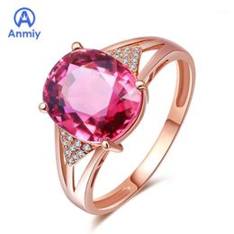 Cluster Rings Anmiy Noble Rose Red Tourmaline Women's Zircon Inlaid Open Ring1