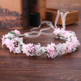 Hair Clips & Barrettes Pink Colourful Fabric Wreath Flower Bridal Floral Crown Wedding Headpiece Mermaid HELH889