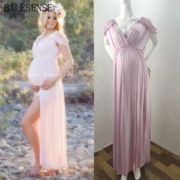 Cotton Maternity Long Dresses Photography Summer Sexy Off The Shoulder Split Maternity Clothes Pregnancy Dress for Baby Shower LJ201123