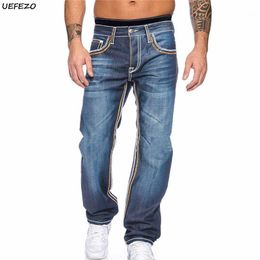 UEFEZO Mens Jeans 2020 Autumn Stretch Loose Straight Fitness Men's Denim Pants Men Motocycle Biker Jeans Long Trouser Cowboys1