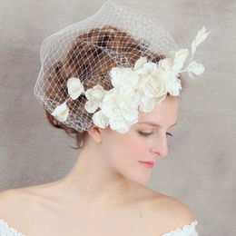 2022 new Vintage Wedding Bride Head Veil Tulle Bridal Accessories Top Flower Hat Cap Clips Lace Hair Clip Costume Hair Accessories for Party