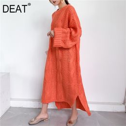 DEAT new autumn and winter fashion women clothes knits Sweater Woman Overlength pullover dress loose big size WJ82002 201028