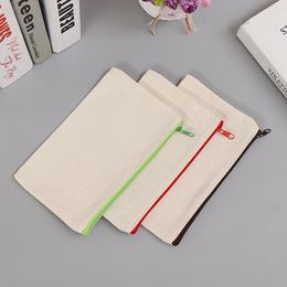 5 Colors Blank Canvas Pen Pouch Zipper Pencil Case Cosmetic Bag Makeup Bags Clutch Bag Organizer Student Stationery Storage Bags Gift