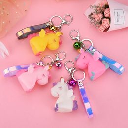 New Arrival Cartoon Cute Unicorn Keychain Key Ring Sound Flash Rope Bell Backpack Pandent Gifts