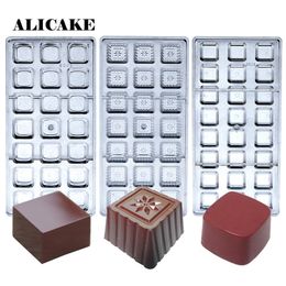 Square 3D Polycarbonate Chocolate Bar Molds Tray for Christmas Bakery Baking Pastry Making Tools Chocolate Form Bakeware Moulds Y200612