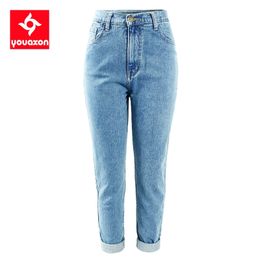 1886 Youaxon 100% Cotton Vintage High Waist Mom Jeans Women`s Blue Black Denim Pants Boyfriend Jean Femme For Women Jeans LJ201012