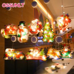 Strings Christmas Decoration Navidad Window Hanging Light LED String With Sucker Battery Powered Santa Claus Snowman Lamp For Home