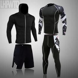 3 Pcs/Sets Men's Training Clothing Suits Cycling thermal Underwear Quick-drying Sportswear Gym Exercise Suit Compression Clothes 201202