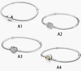 Fine Jewellery Authentic 925 Sterling Silver Bead Fit Pandora Charm Bracelets Full Diamond Bracelet Snake Bone Chain Base Safety Chain Pendant DIY beads
