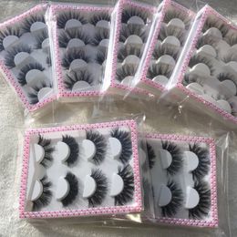 New Pink Rhinestone 3D Mink Eye Lashes with 4Pairs Eyelashes Packaging 20mm 22mm Handmade Eyelashes FDshine