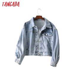 Tangada fashion women oversized denim jeans jackets boy friend style pocket casual pockets crop coat tops AI30 201029