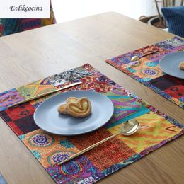 Free Shipping American Bohemian Placemat Kitchen Accessories Cotton Flax Cloth Mat Pads Dining Table Placemats Mantel Individual Y200328