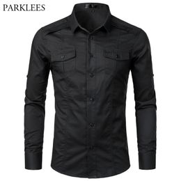 Tactical Shirt Men Brand New Mens Cargo Twill Work Shirts with Pocket Spring Long Sleeve Cotton Chemise Homme Camisa S-XXL 201026