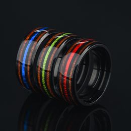 Handmade Stainless Steel Men's Ring Black Wood Grain Color Rings for Men Nice Gift Fashion Male Jewelry High Quality
