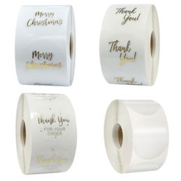 500pcs 1inch Roll Transparent Merry Christmas Thank You Adhesive Stickers Baking Bag Party Package Decor Label