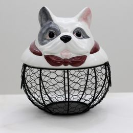 Ceramic Egg Holder Chicken Wire Egg Basket Fruit Basket Collection Ceramic Hen Oraments Decoration Kitchen Storage 19CMX22CM T2006335v