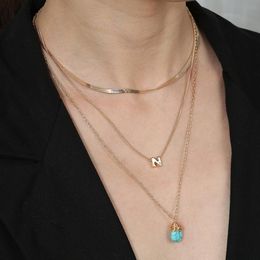 Jewellery gift cute Jewellery natural turquoise letter multilayer stacked elegant necklace female pendant party trendy statement gift