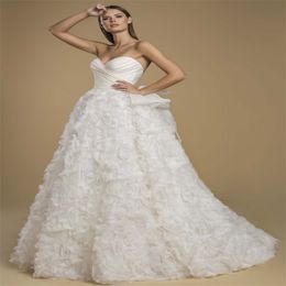 Modern Style A Line Wedding Dresses Ruched Tiered Tulle Bridal Gowns Sweetheart Backless Noble Robes De Mariée Custom Made