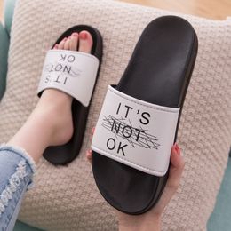 Women Indoor Slippers Funny It's not OK Printed PVC Non-slip Bathroom Slides Summer Ladies Home Flat Shoes House Women Slippers X1020
