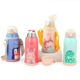 Children's Mug Large Capacity Baby New Suction Cup Water Cup Stainless Steel Strap Kettle Water Bottle Insulated Cup LJ200831