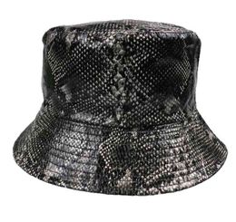 New Fashion Casquette Snake Skin Print Leather Bucket Hats Fisherman Hats Caps Women Ladies G220311