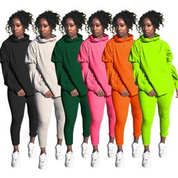 Fall winter women solid Colour outfits pullover hoodies sweatshirt+pants loose two piece set casual tracksuits jogging suit 4079