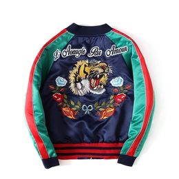 Japanese Style Tiger Embroidery Jacket Men Women Fashion Vintage Baseball Stripe Bomber Jackets 201130