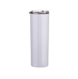 20oz Sublimation Tapered Skinny Tumblers Blank Sublimation Slim Cup Beer Mugs with Lid and Plastic Straw DIY Tumblers SEA SHIPPING CCA12615