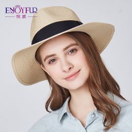 ENJOYFUR Women Summer sun hat unisex Panama hat new arrival fashion straw beach cap Y200102