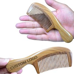 MOQ 50 PCS Customized LOGO Pocket Size Natural Green SandalWood Beard Comb Anti-Static Hair Combs Handmade Premium for Men