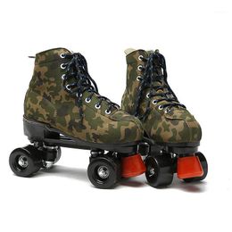 Inline & Roller Skates Adult PU Leather Double Line Two Skating Shoes Patines With Black 4 Wheels SP151