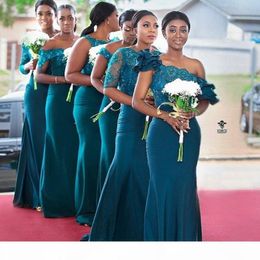 Glamorous Maid Of Honour Gowns Lace Appliques Long Sleeve Mermaid Sweep Train Wedding Guest Dress New Arrvial Elegant Bridesmaid Dresses V70